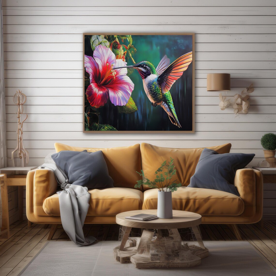Hummingbird Poster, Cute Bird and Flowers Gift - Image 2