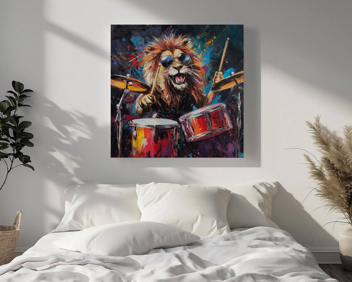 Lion Playing Drum, Rock And Roll Music Poster - Image 2