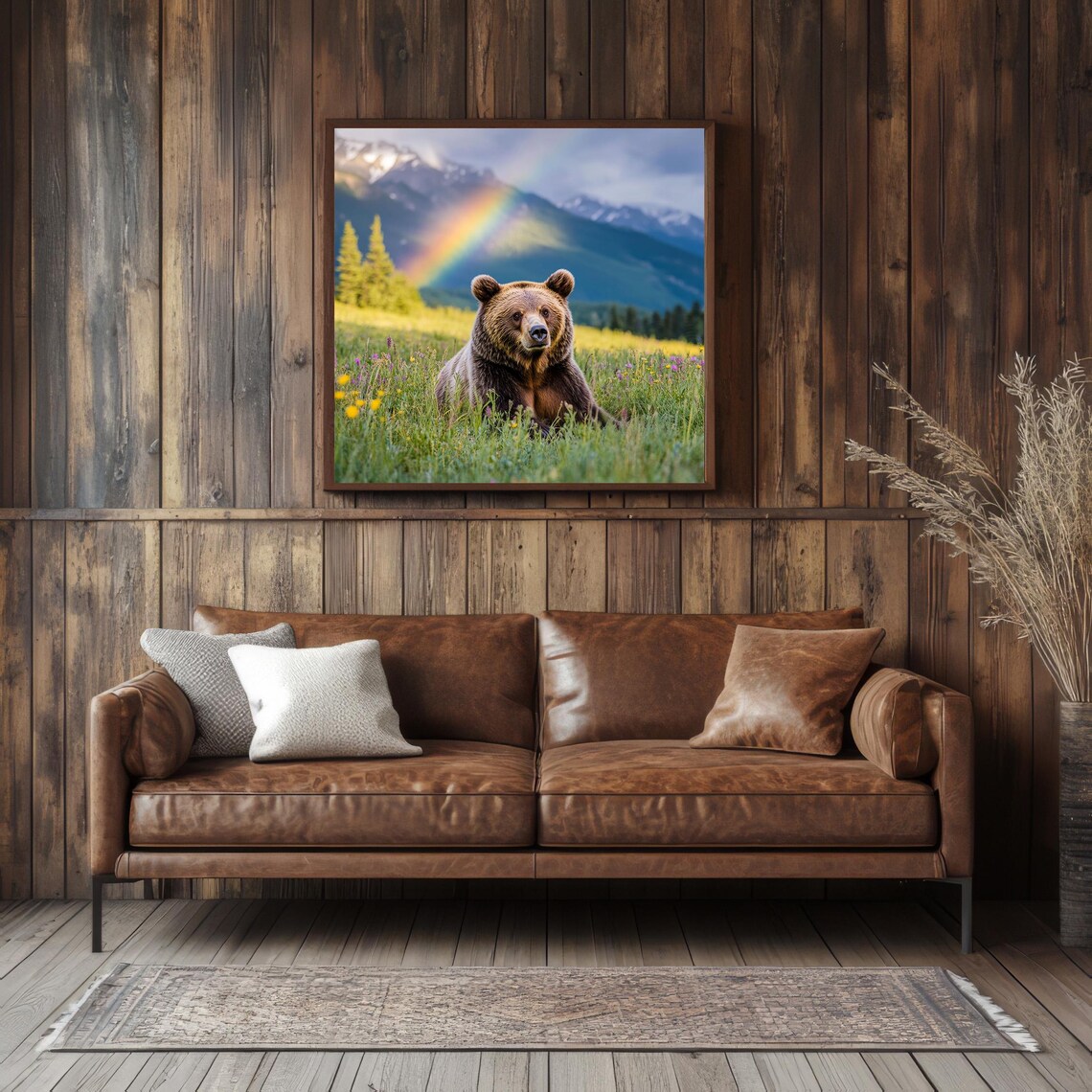 Bear Print, Grizzly Portrait, Rainbow Forest Decor - Image 2
