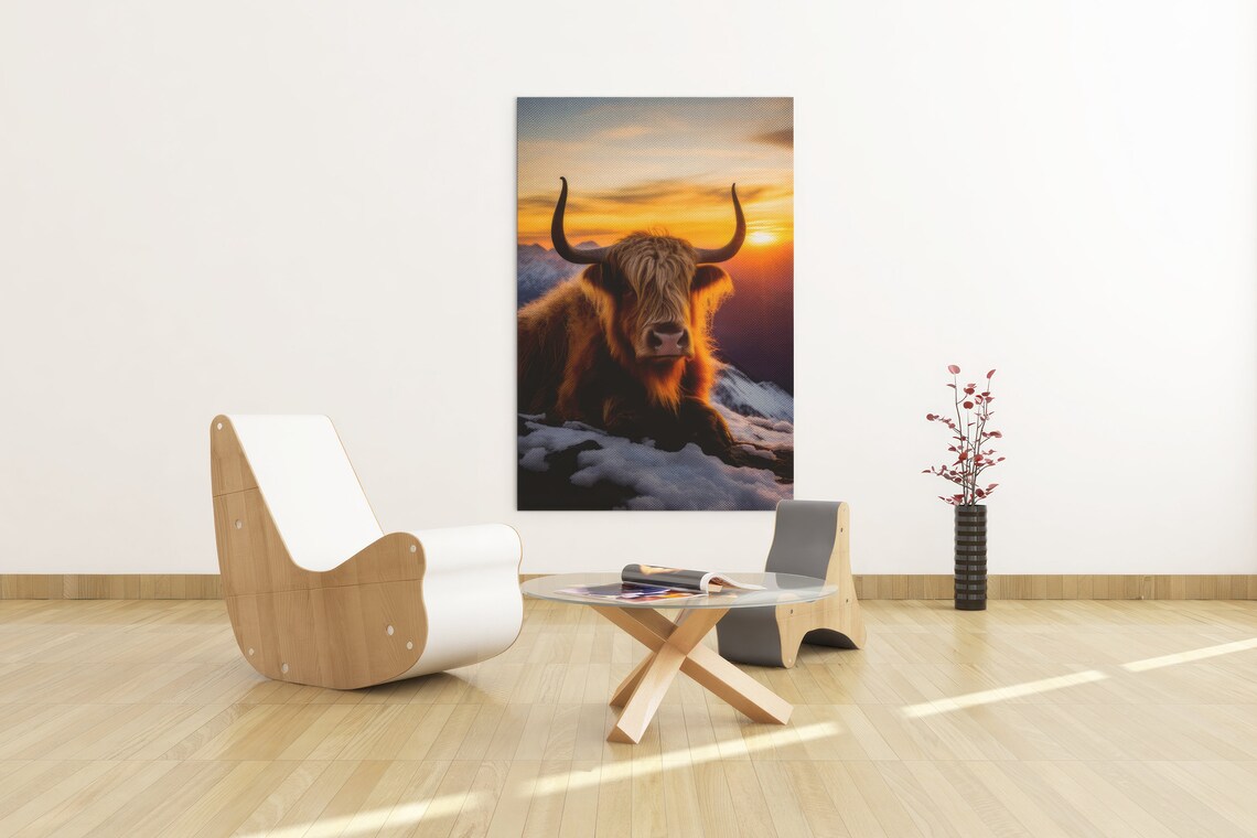 Highland Cow Poster Print, Sunset Mountain Himalaya - Image 3