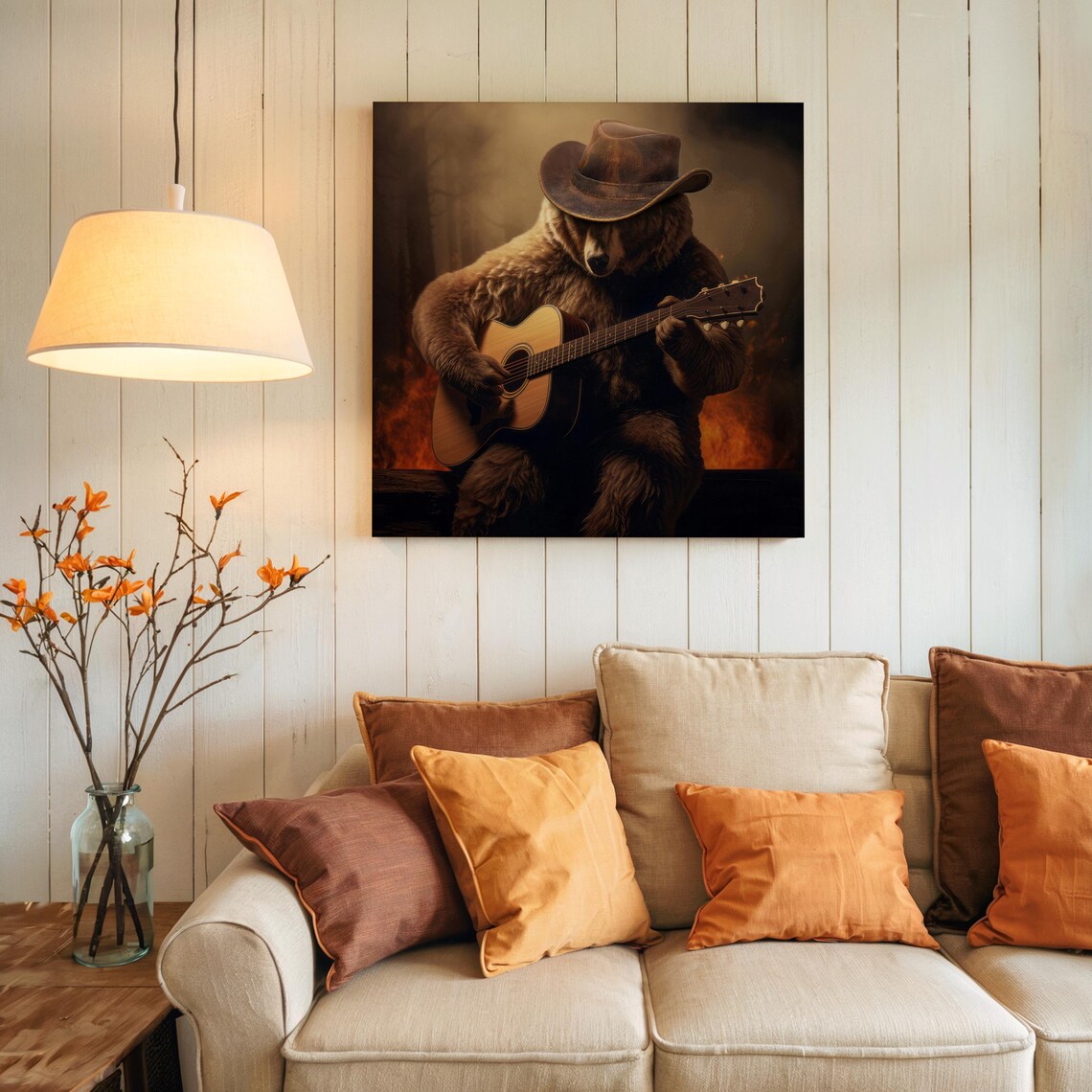 Grizzly Bear Playing Guitar, Western Music Poster - Image 2