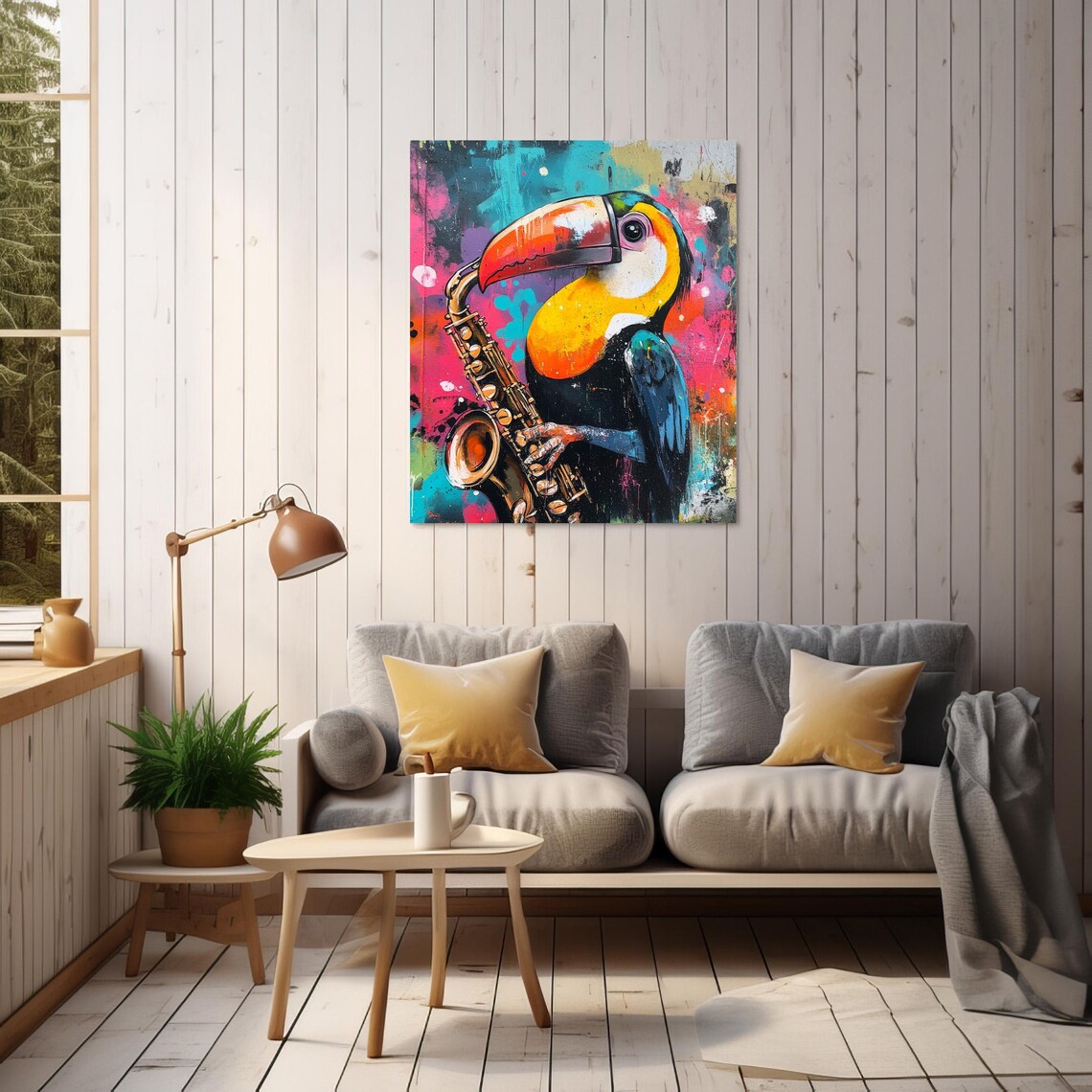 Toucan Print, Abstract Saxophone Watercolor Poster - Image 2