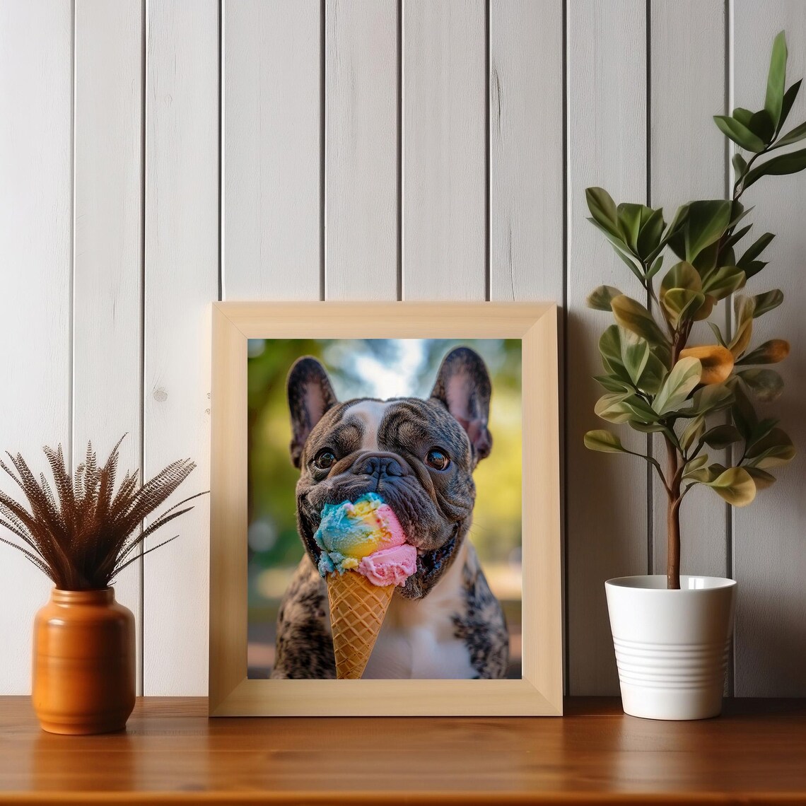 French Bulldog Eating Ice Cream Cone, Funny Dog Lover Poster - Image 2