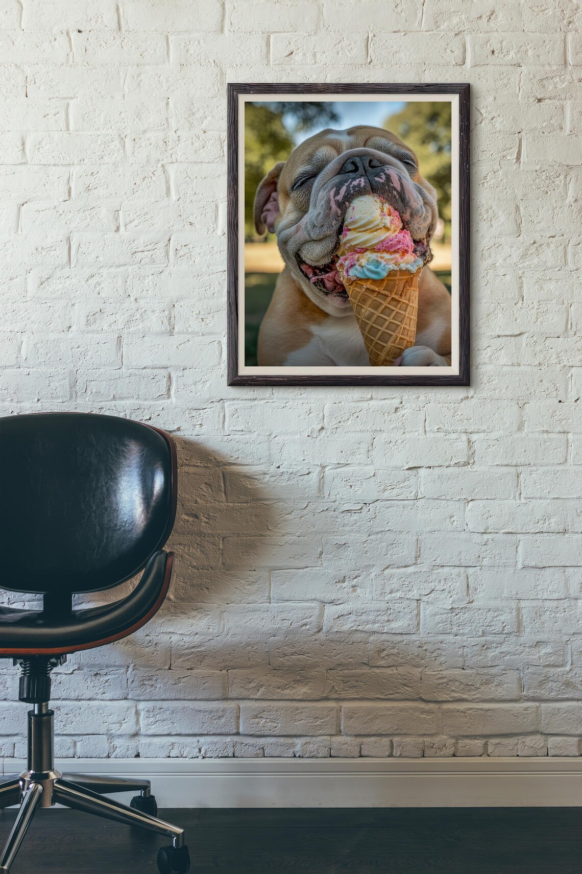 Bulldog Print, Funny Dog Eating Ice Cream - Image 2