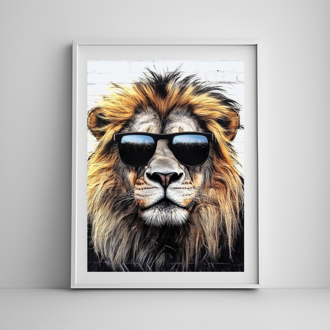 Lion Print, Funny Animal With Sunglasses Portrait - Image 4