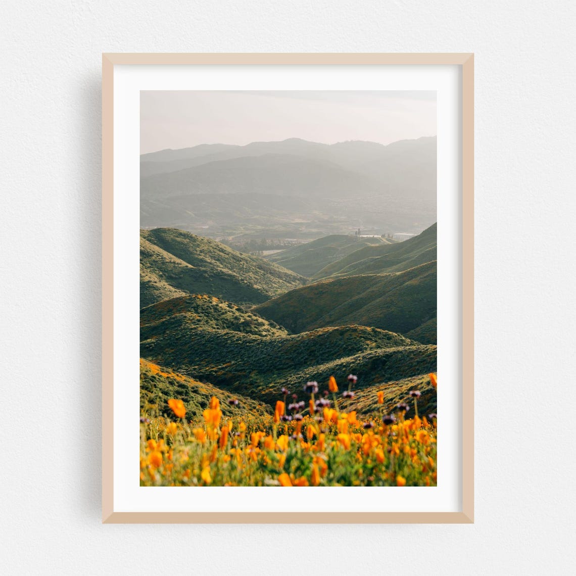 Green Rolling Hills Orange Poppy Foreground Photography Poster