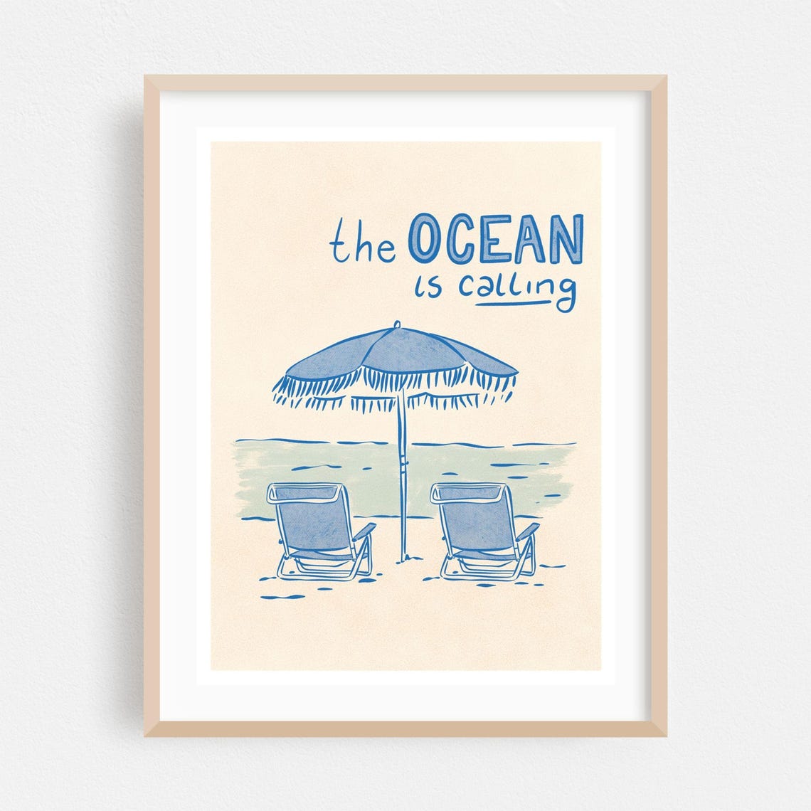 The Ocean Is Calling Minimalist Beach Quote Hand Drawn Wall Art