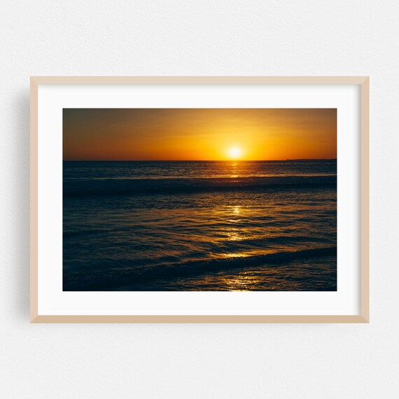 Los Angeles Sunset Over Ocean Waves Coastal Photography Poster