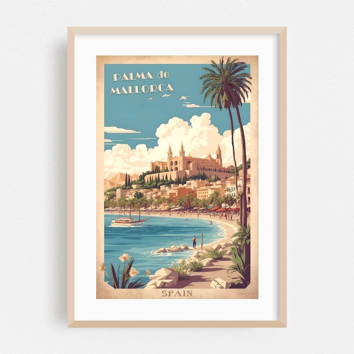 Palma de Mallorca Spain Cathedral Bay Vintage Retro Travel Poster