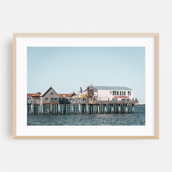 Old Orchard Beach Maine Pier Restaurant Coastal Photo Art Poster