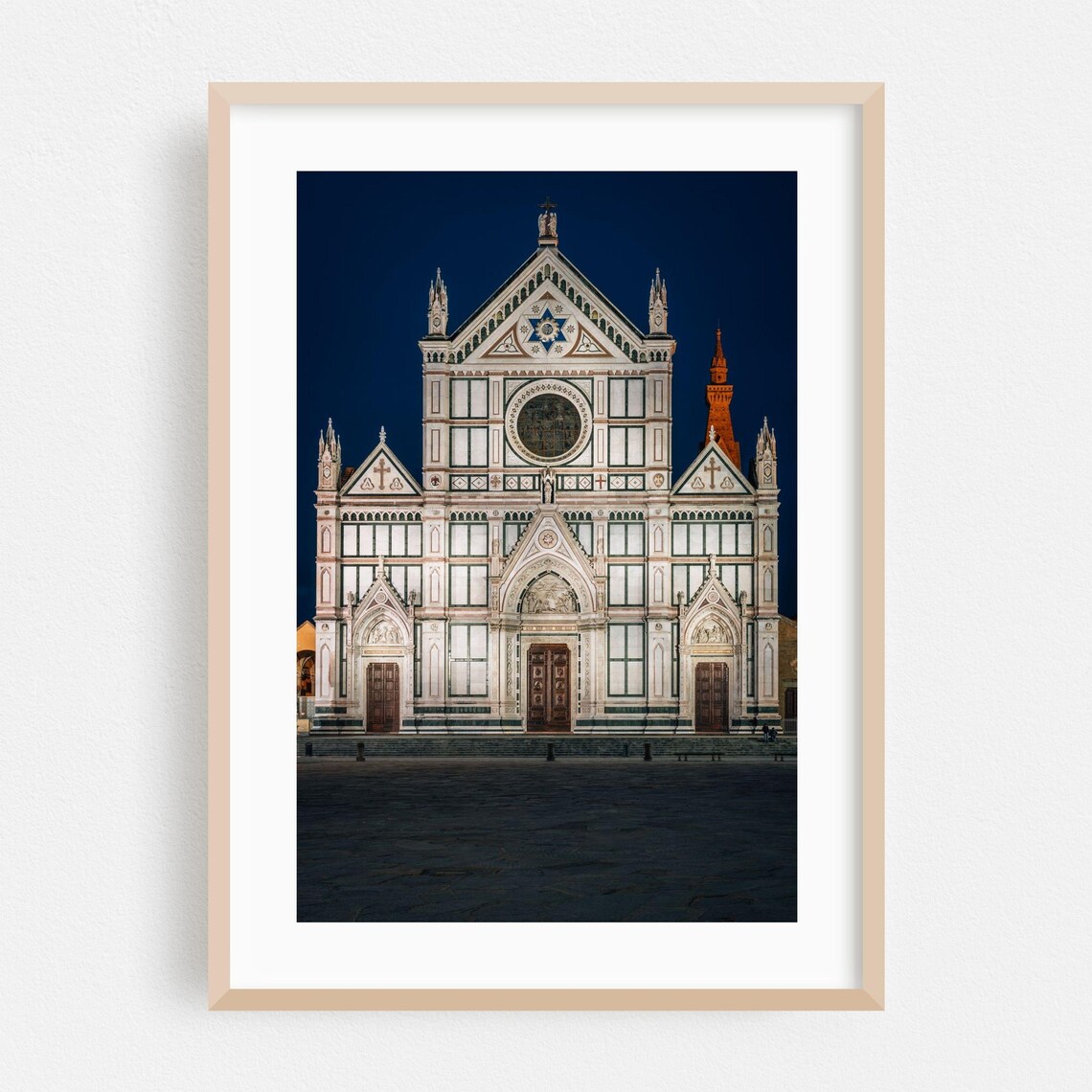 Florence Santa Croce Basilica at Night Italy Architecture Poster