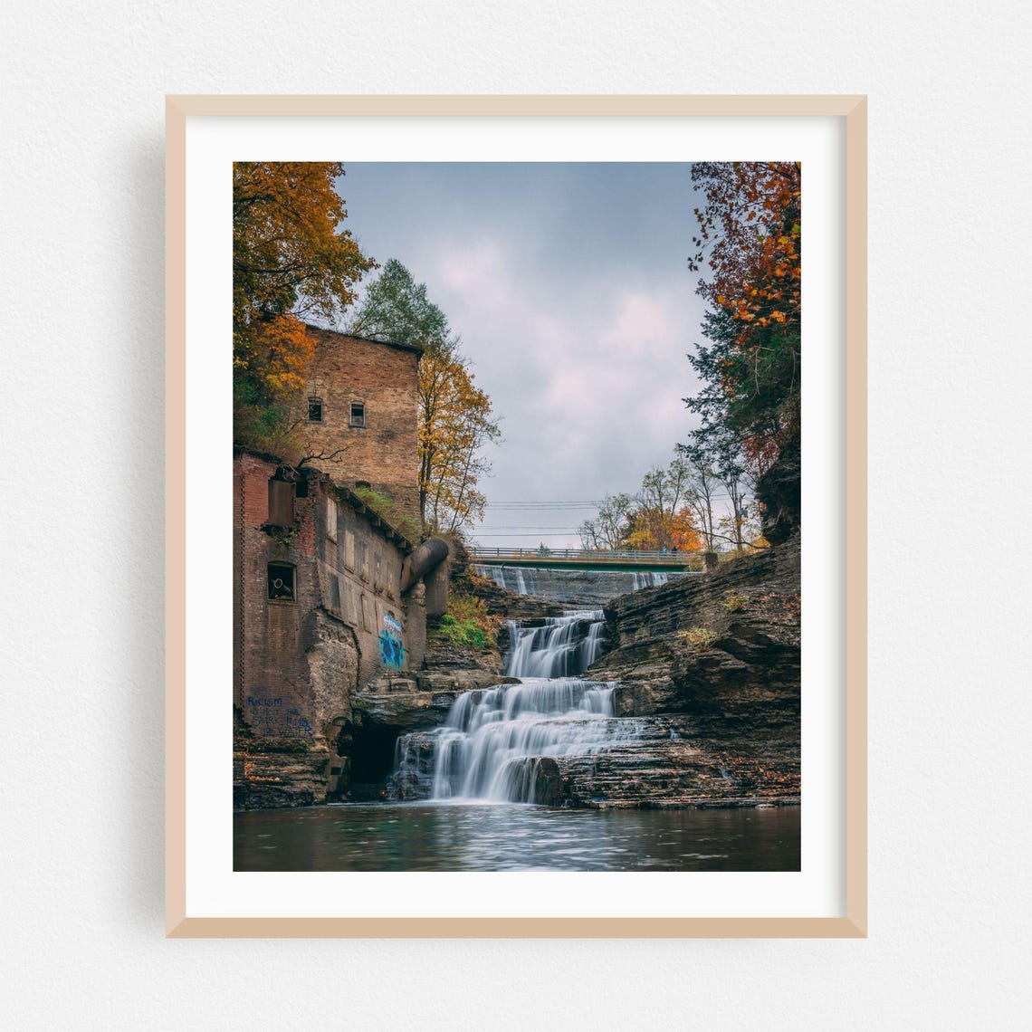 Ithaca New York Waterfall With Old Mill Autumn Nature Poster