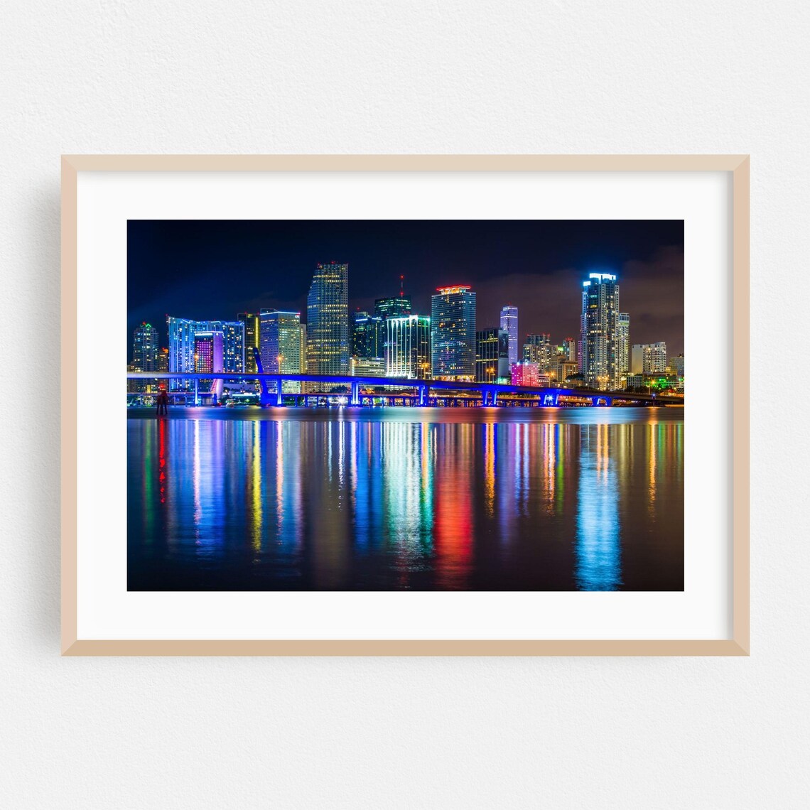 Miami Florida Skyline Travel Poster, Nightlife Cityscape