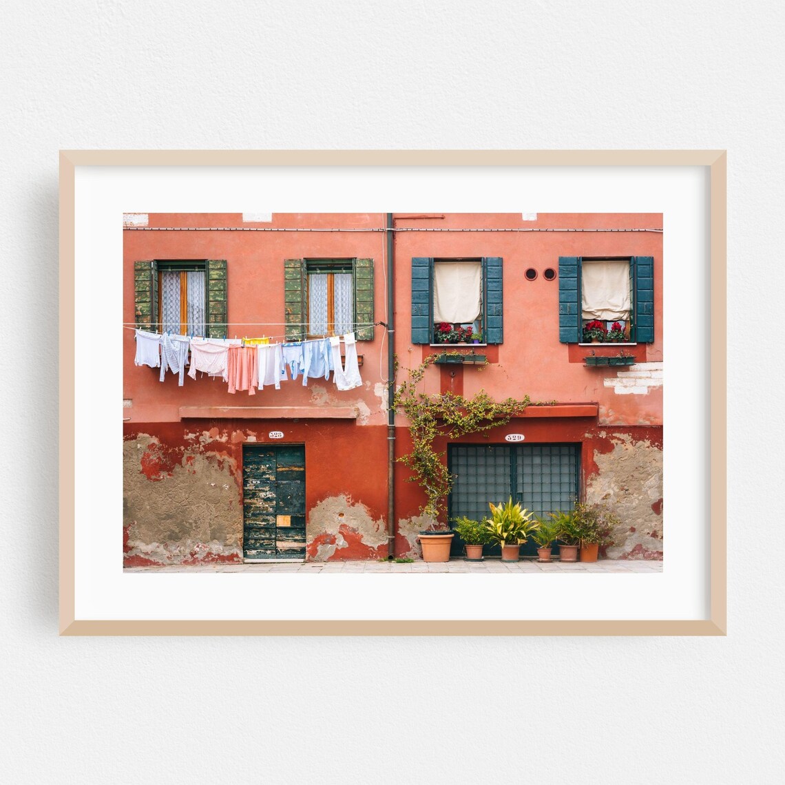 Venice Pink Facade Laundry Line Street Photography Travel Poster