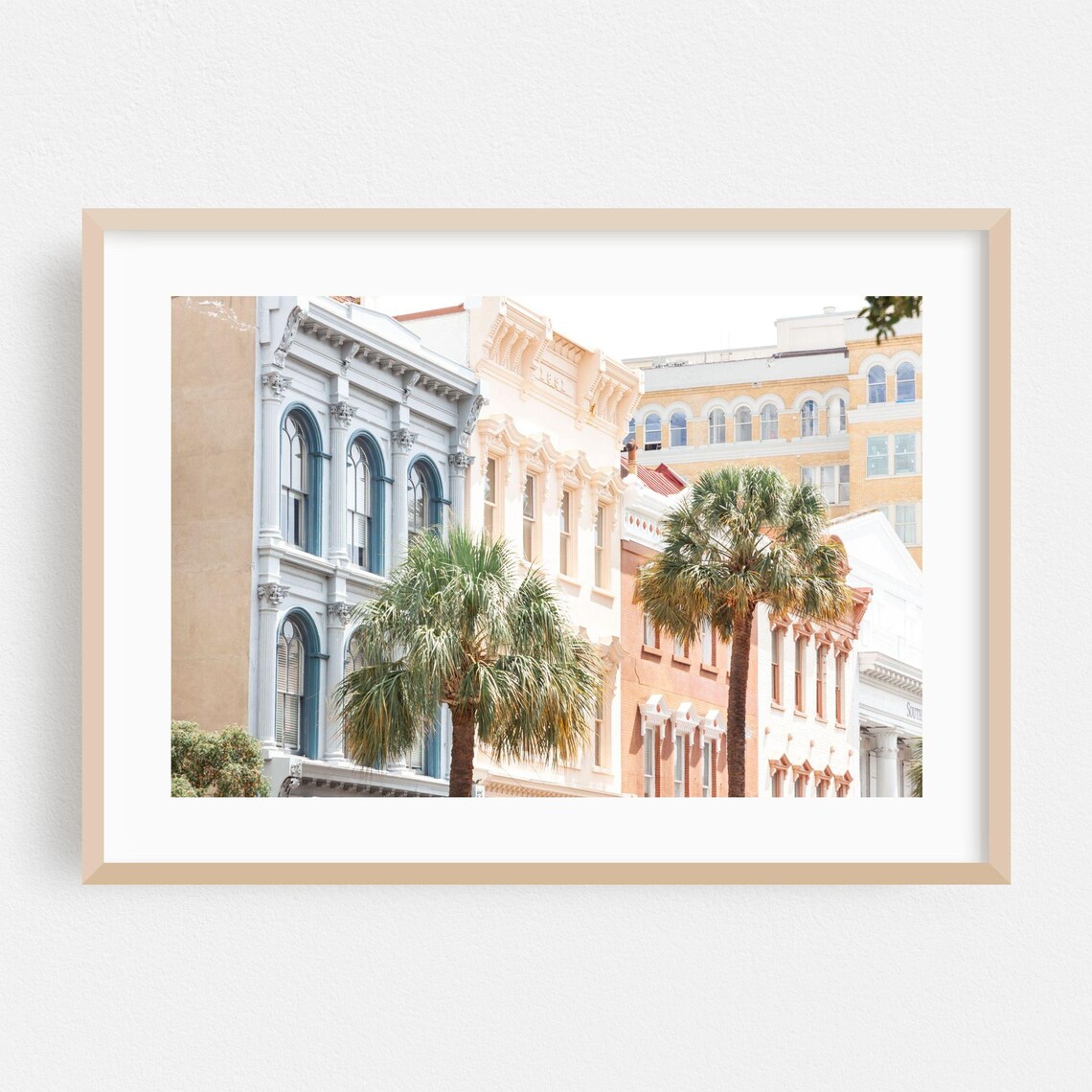 Charleston Pastel Historic Buildings Palm Trees Travel Poster