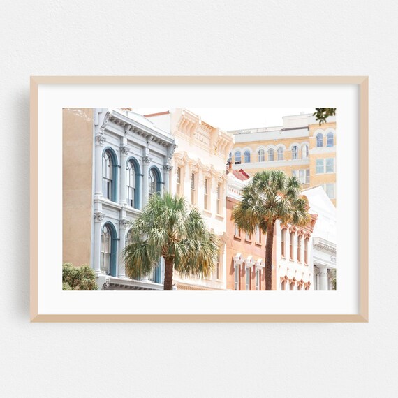 Charleston Pastel Historic Buildings Palm Trees Travel Poster