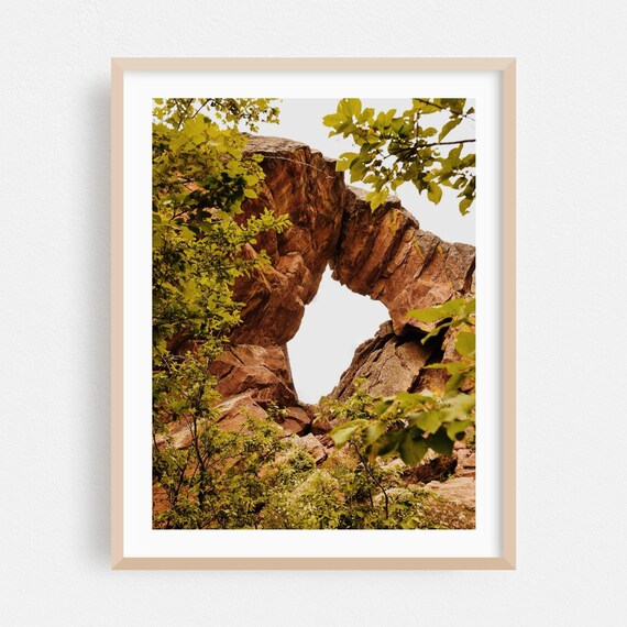 Natural Red Rock Arch Framed by Summer Foliage in Boulder Colorado Poster