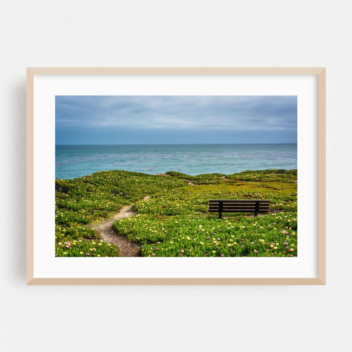 Santa Cruz Coastal Bluff Bench Ocean View Fine Art Photography Poster