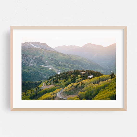 Park City Utah Autumn Aspen Mountain Winding Road Landscape Poster