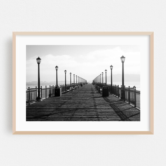 San Francisco Pier Boardwalk Black And White Lamp Posts Photo Poster