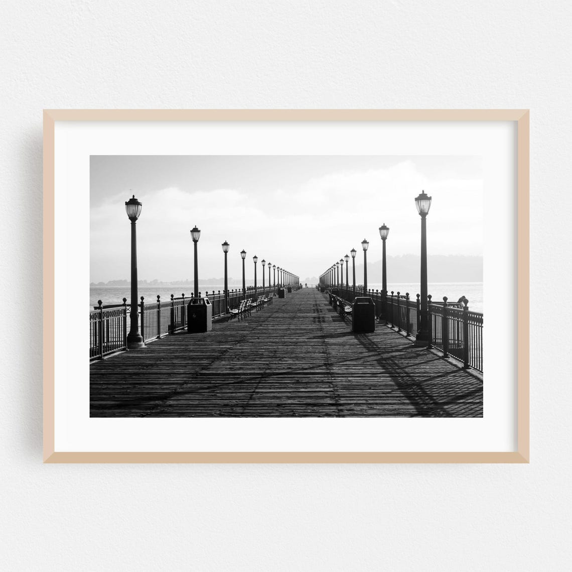 San Francisco Pier Boardwalk Black And White Lamp Posts Photo Poster