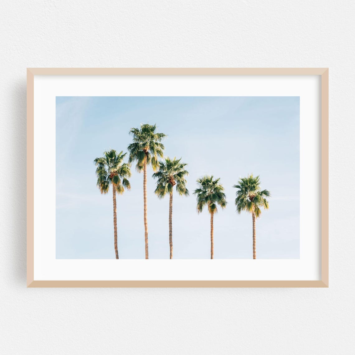 Five Palm Trees Against Pale Blue Sky Minimalist Photo Poster