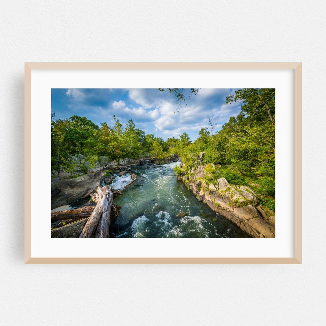 Rushing River Rapids Through Green Forest Gorge Nature Photo Poster