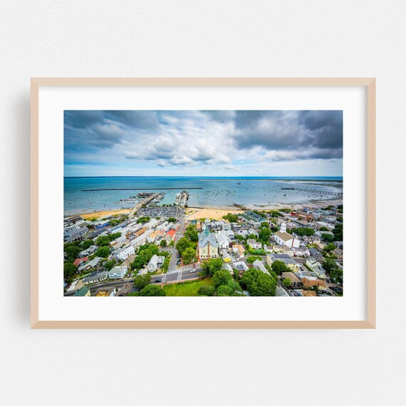 Massachusetts Coastal Town Aerial Harbor Boats Summer Travel Poster