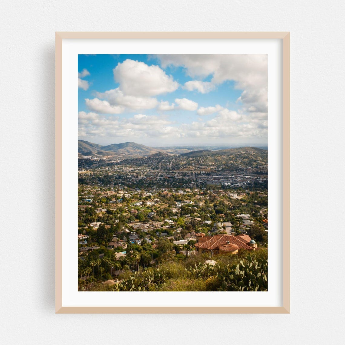 La Mesa California Hillside Cityscape Cactus and Mountains Poster