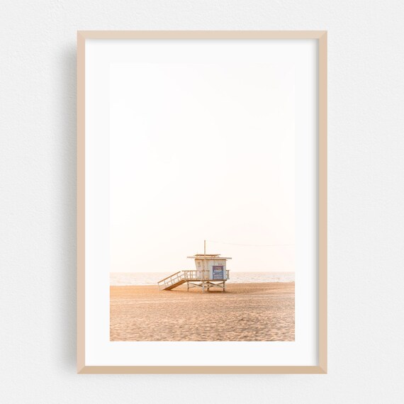 Minimalist Lifeguard Tower Pastel Beach Photography Calm Shore Print