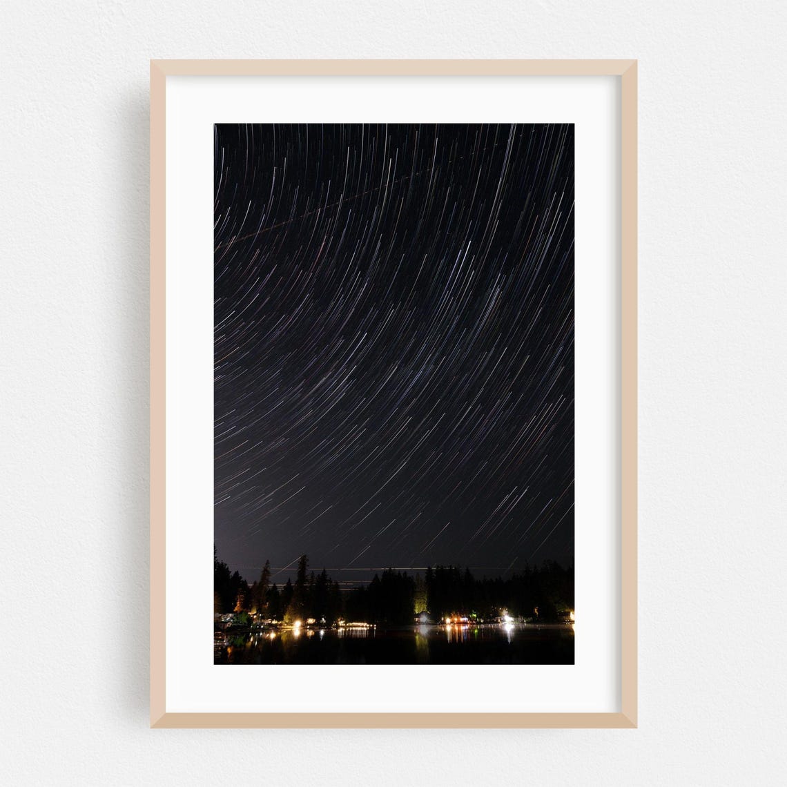Star Trails Night Sky Lake Reflection Long Exposure Photo Wall Art