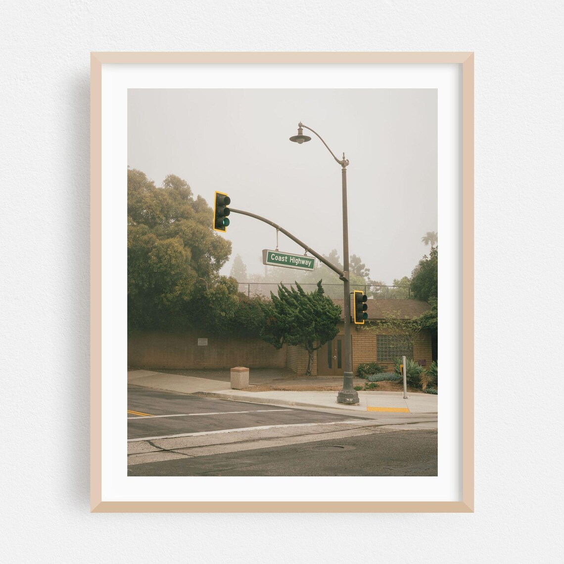 Laguna Beach Coast Highway Sign Foggy Street Photo Poster Art