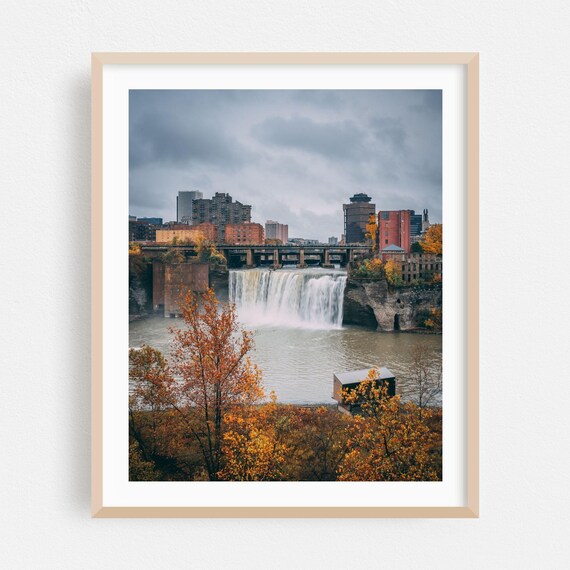 Rochester New York Waterfall Autumn Cityscape Photography Poster