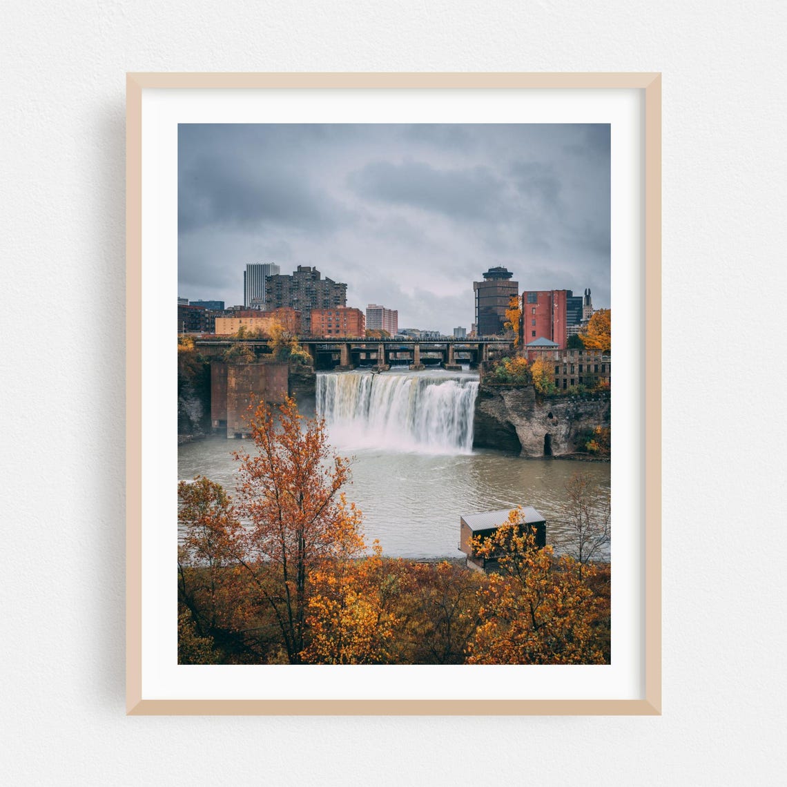 Rochester New York Waterfall Autumn Cityscape Photography Poster