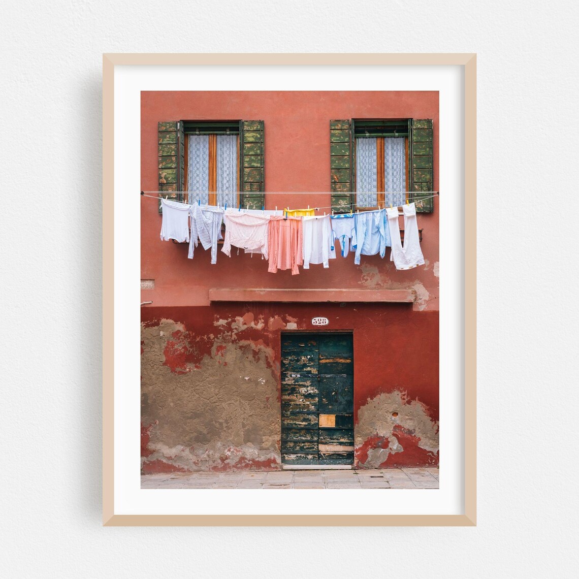 Venice Italy Laundry Line Terracotta House Facade Street Poster