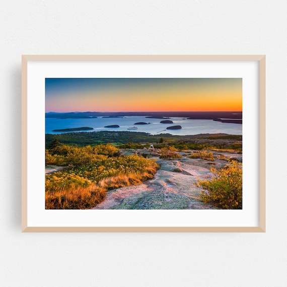 Maine Coastal Sunset Islands Ocean Overlook Landscape Photo Poster