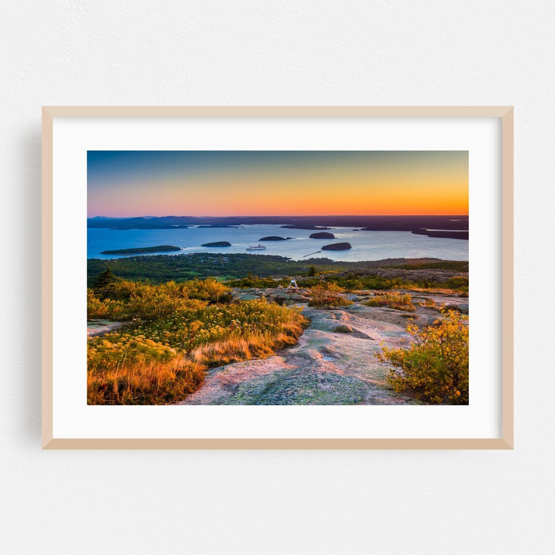 Maine Coastal Sunset Islands Ocean Overlook Landscape Photo Poster