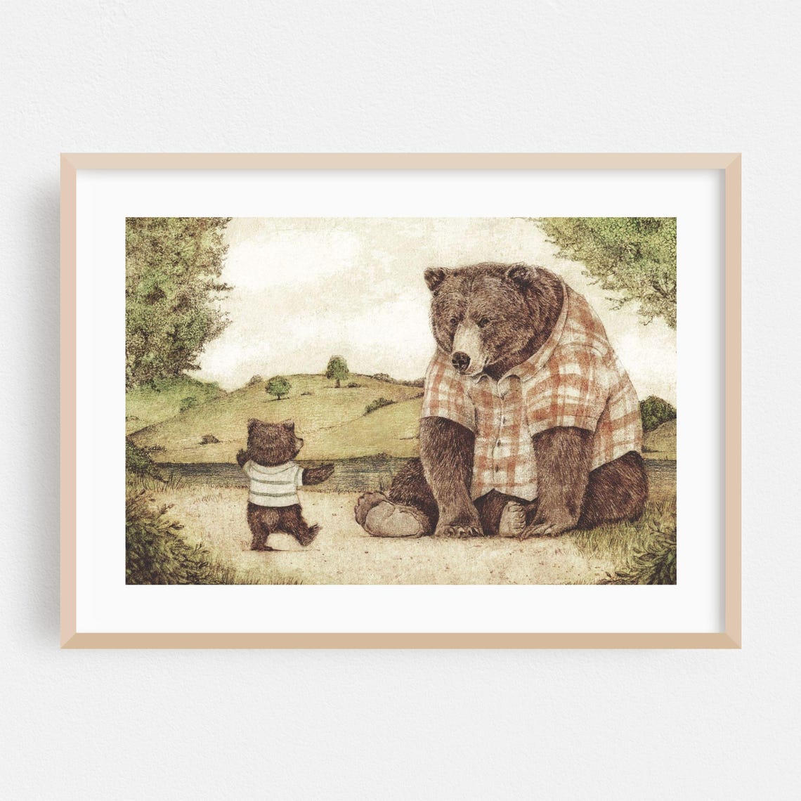 Illustration Print Nature Wall Art Rustic Framed Forest Home Decor Drawing Poster Fatherday Fine