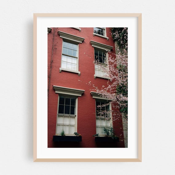 Manhattan Print New York Wall Art Cherry Blossom Framed Architecture Home Decor Botanical Poster Flowers Fine Cityscape
