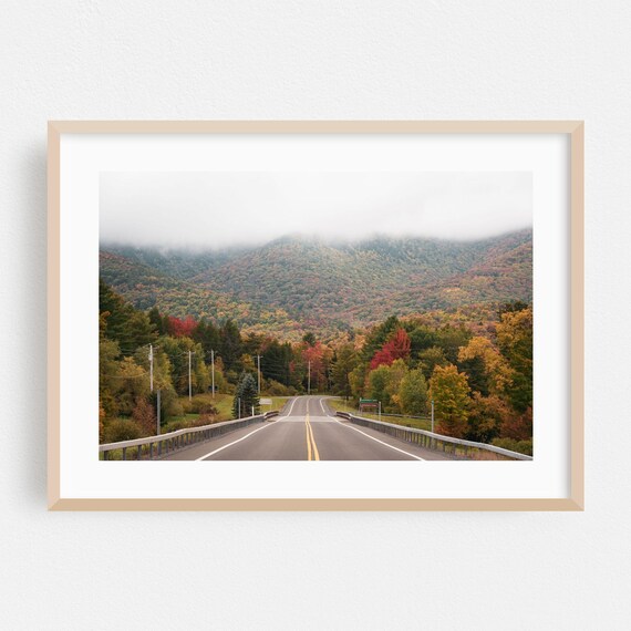 New York Autumn Highway Through Misty Fall Mountain Landscape Poster