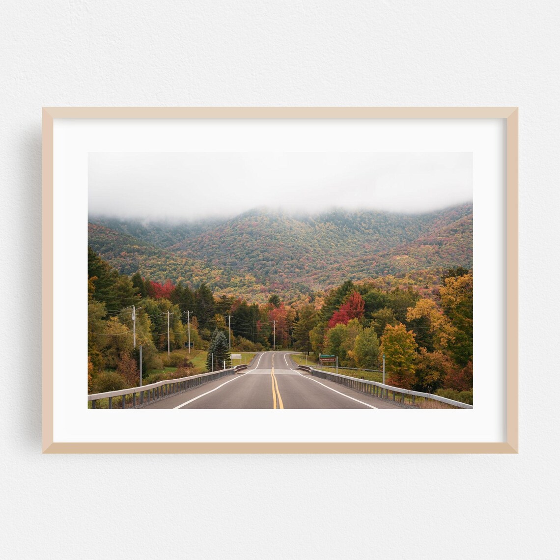 New York Autumn Highway Through Misty Fall Mountain Landscape Poster