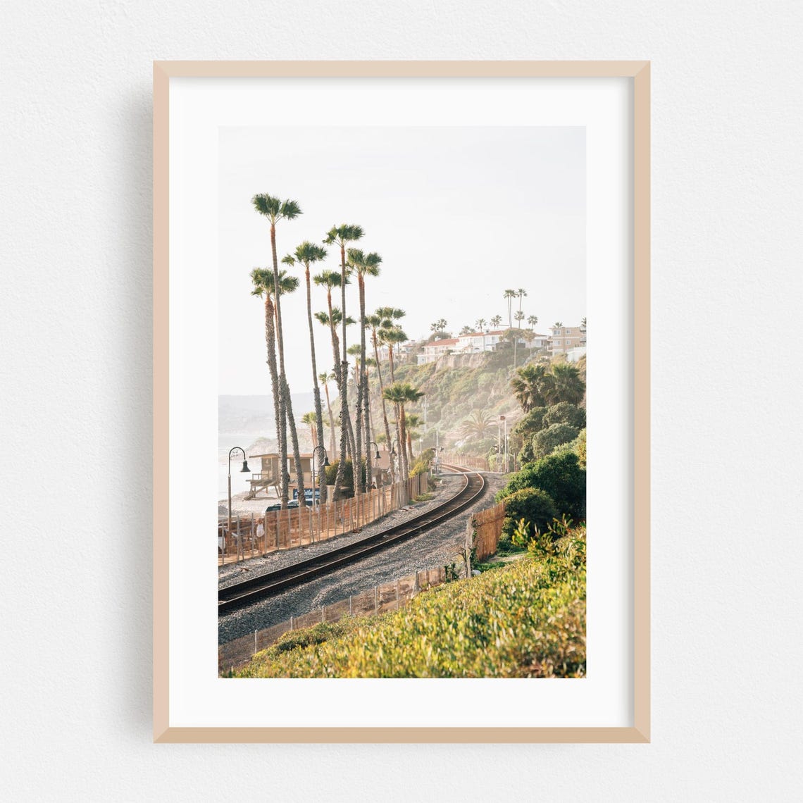 San Clemente Beach Rail Tracks Palm Trees Coastal Photo Poster