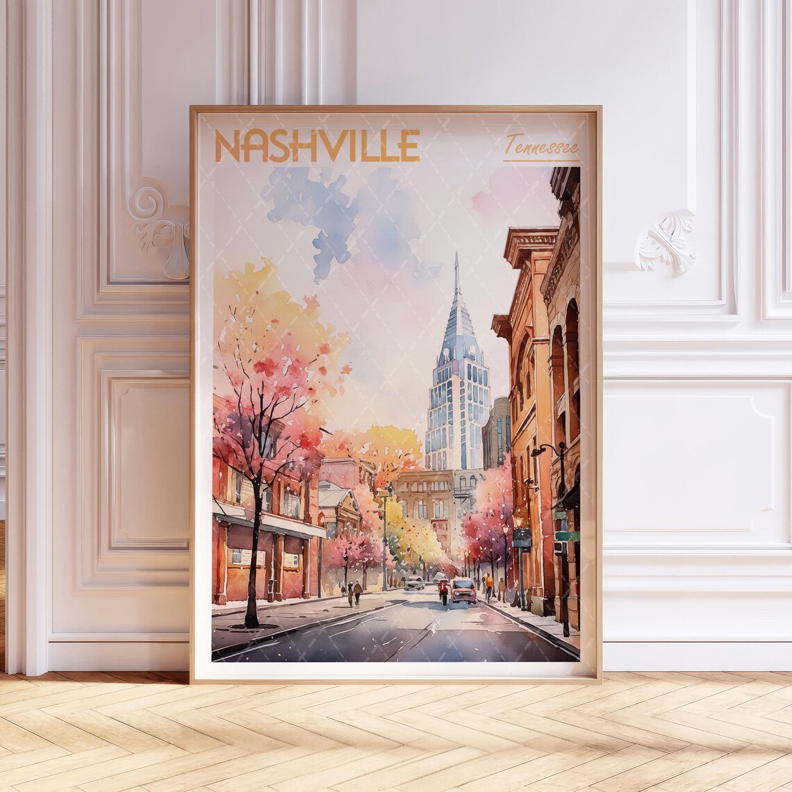 Nashville Watercolor Art Print, Tennessee Travel Poster