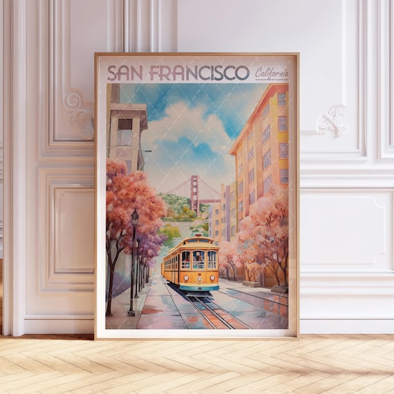 San Francisco Cable Car and Golden Gate Bridge Travel Poster