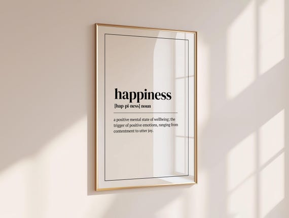 Happiness Definition Home Office Gallery Wall Art Decor Instant Poster Inspirational Positivity Quote
