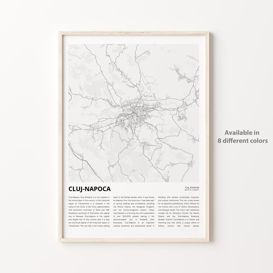 Cluj-Napoca Romania Minimal Map Travel Poster White Gray Line Art