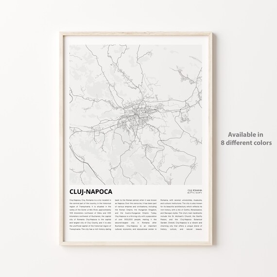 Cluj-Napoca Romania Minimal Map Travel Poster White Gray Line Art