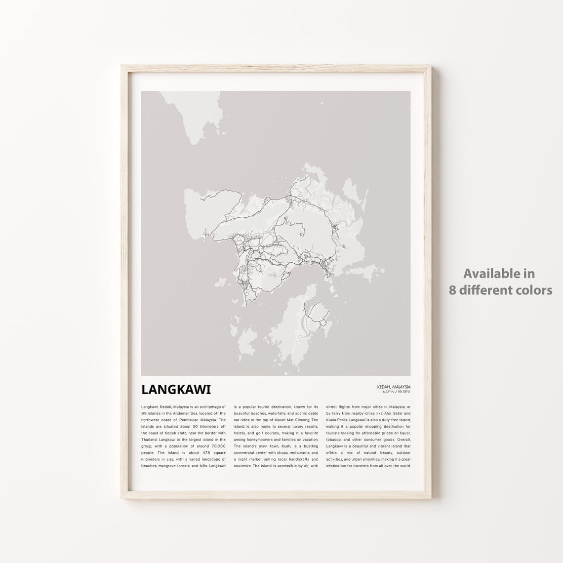 Langkawi Malaysia Minimalist Tropical Island Map Travel Poster