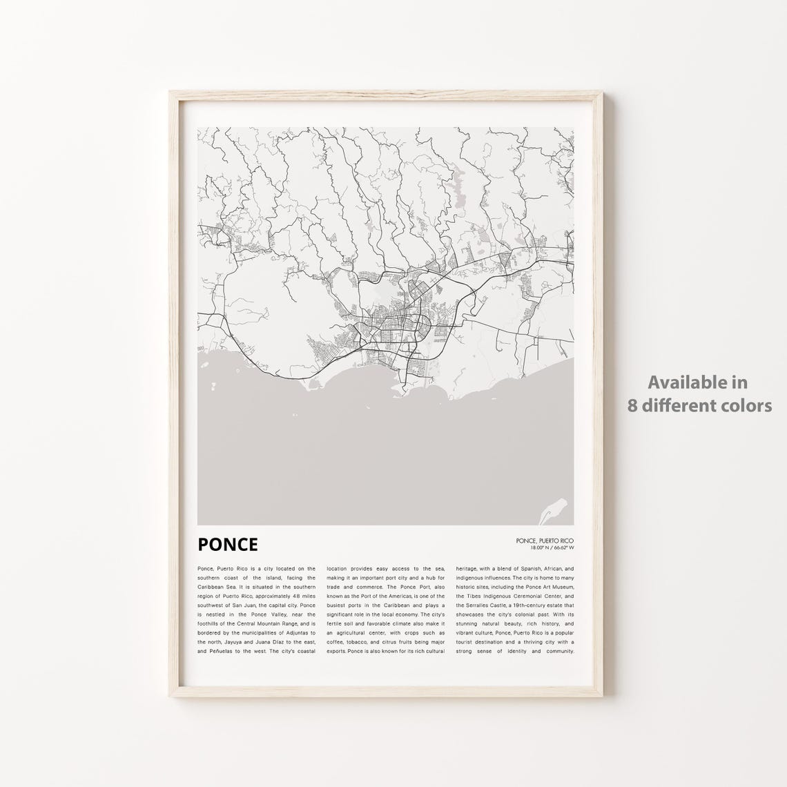 Ponce Puerto Rico Minimalist City Street Map Line Art Wall Print
