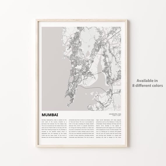 Mumbai Map Print Travel Wall Decor Art Maharashtra Housewarming Gift